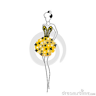 Sketch yellow female dress. Vector Illustration